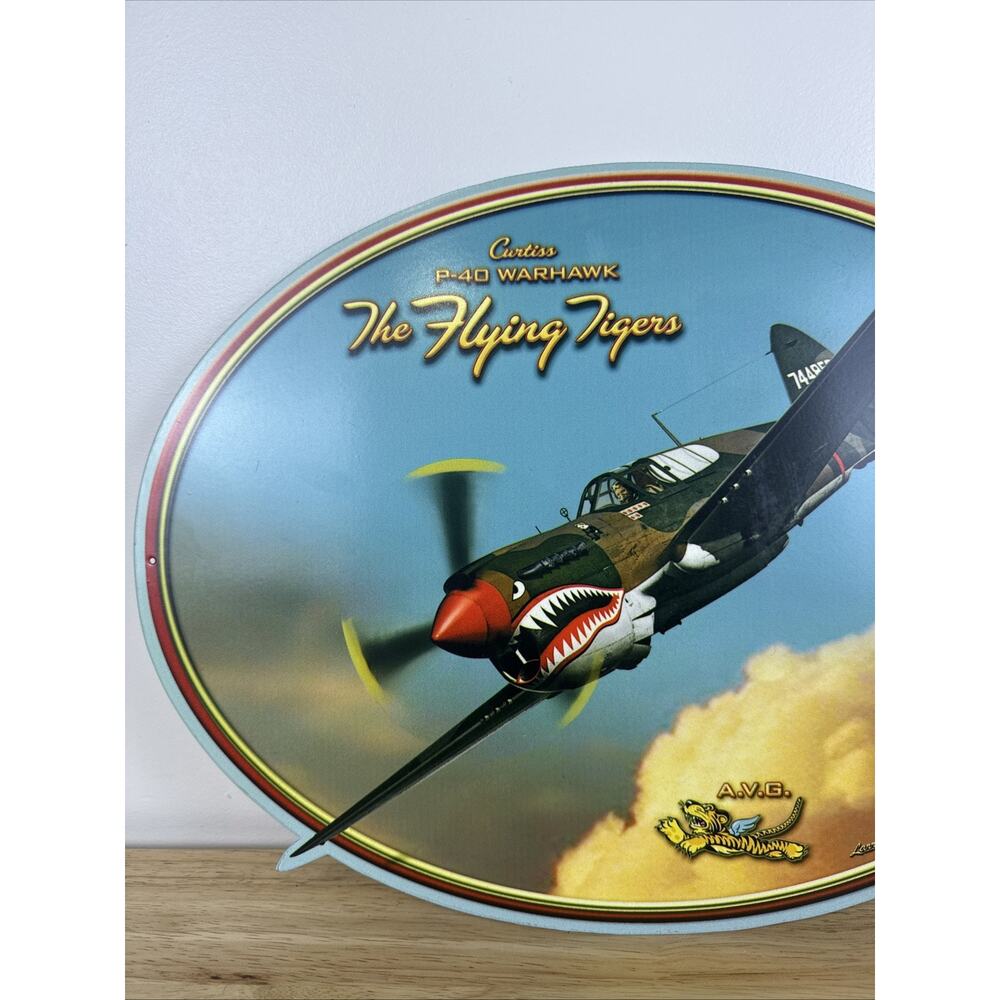 Flying Tiger Oval Plasma Shape Metal Sign 17 x 13” Larry Grossman P-40 Warhawk - Picture 3 of 8